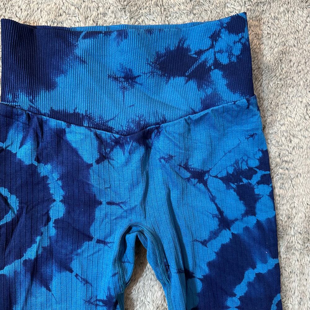 Victoria's Secret Pink Active Blue Tie Dye Ribbed Cropped Leggings XS - Picture 2 of 9